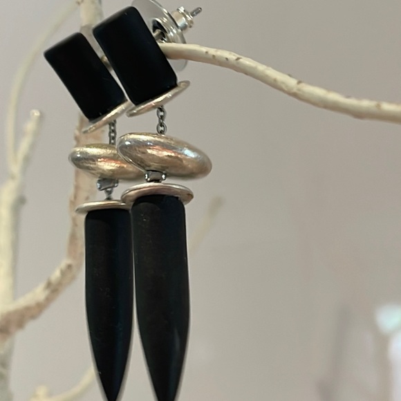 Marla Wynne Black & Silver tone Spike dangle 2” earrings - Picture 4 of 5
